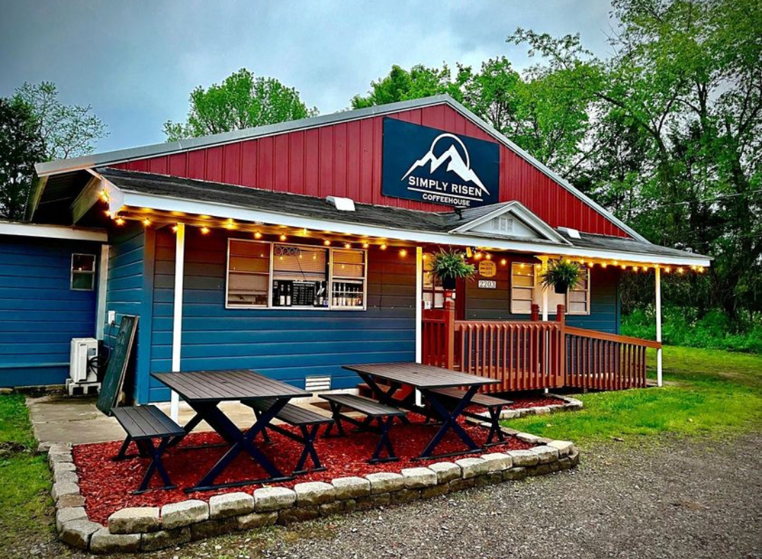 Exterior of Simply Risen Coffeehouse in Ozark, Arkansas